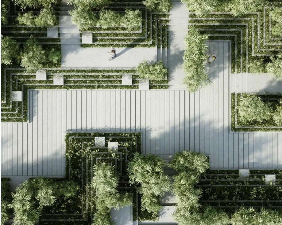 jardin moderno visto desde arriba para el curso de paisajismo